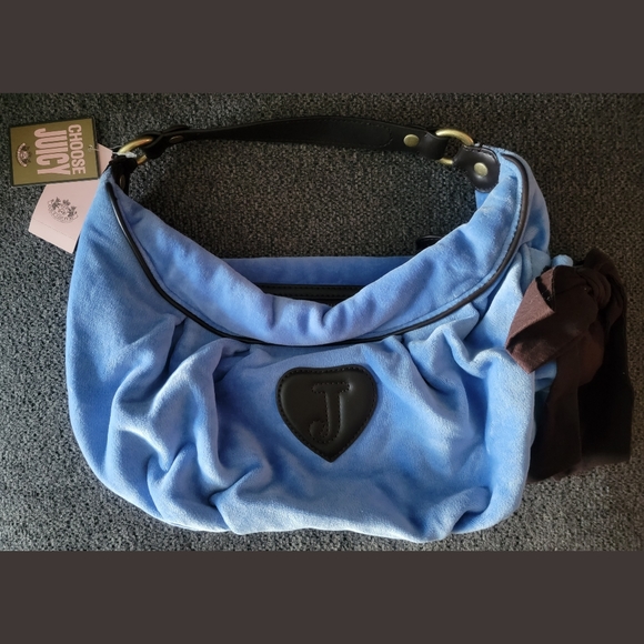 VTG BNWT Juicy Couture Periwinkle/Brown Velour Shoulder Purse Y2K - Picture 2 of 10